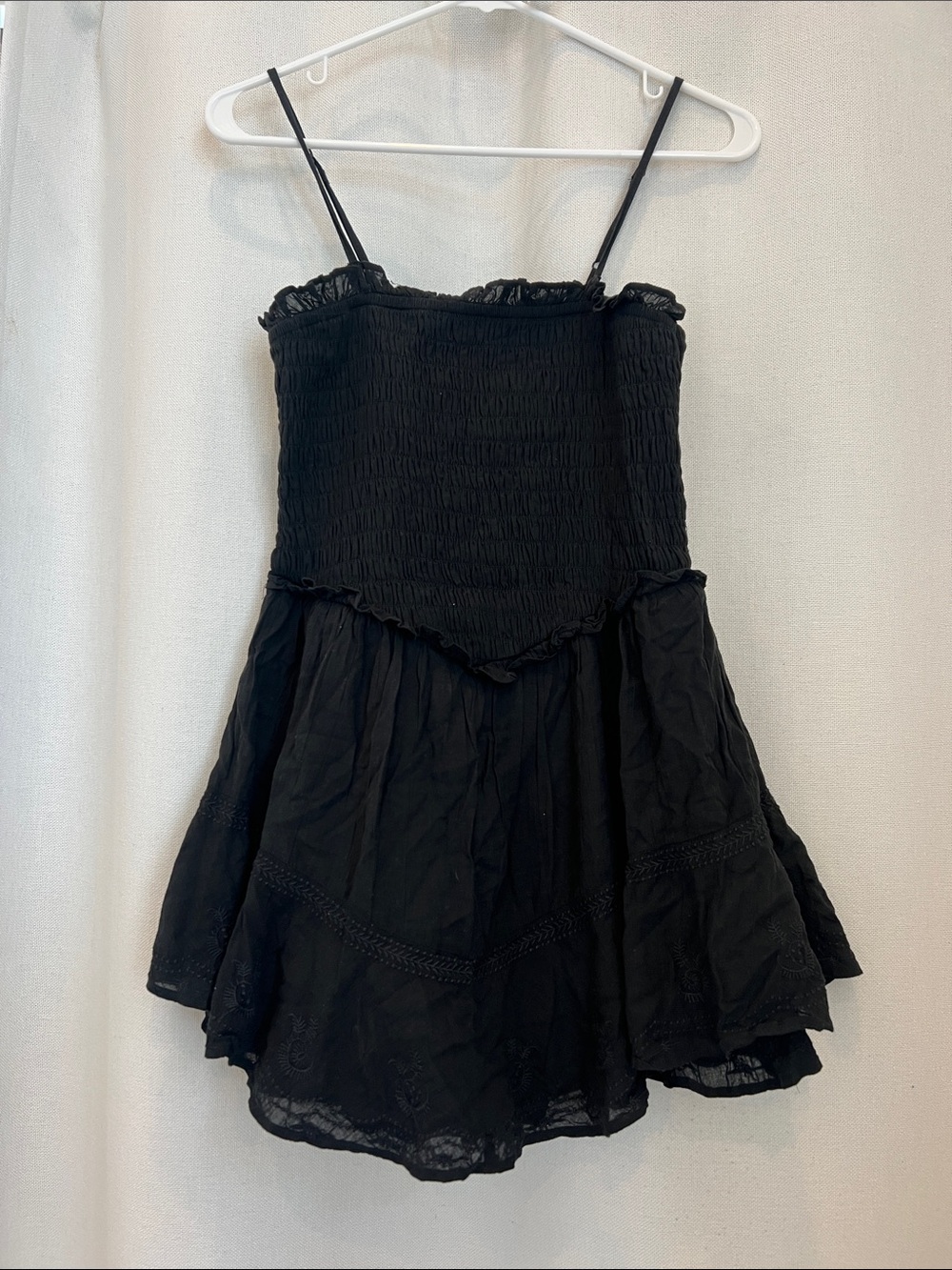 Black Smocked Spaghetti Strap Mini Dress Romper